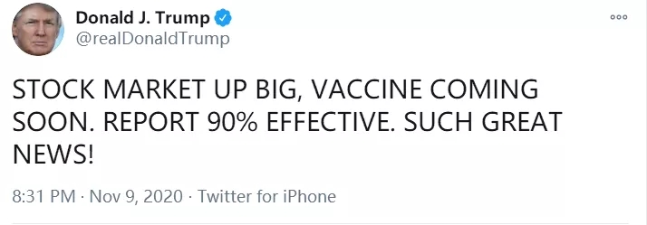 特朗普剛剛發推: 如果拜登是總統, 你們在接下去4年都不會有疫苗-圖2