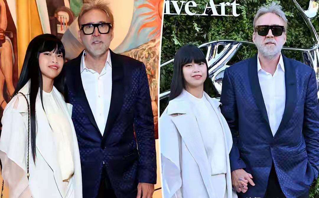 62岁的尼古拉斯·凯奇和31岁的日本妻子芝田璃子罕见一起走红毯，最让人惊讶的是他的新造型：一头灰白头发加上浓密白胡须，跟以前那个深色短发、利落精神的银幕形象差别太大了。他穿蓝色西装、黑裤、戴墨镜，妻子则一身白色造型，两人站在一起很抢眼。两人2019年在日本拍戏时经朋友介绍认识，后来因为疫情分开六个月