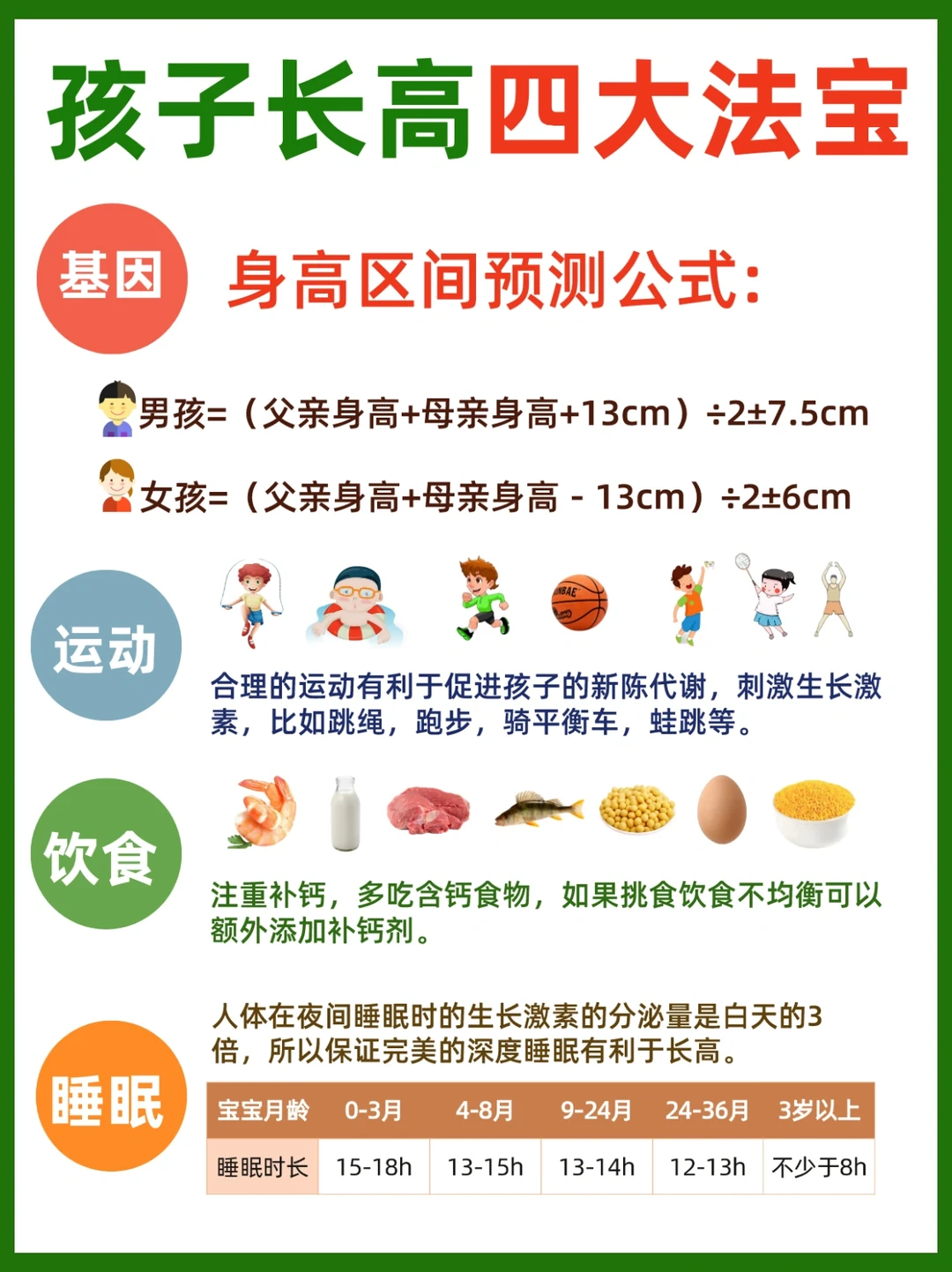 孩子长高四大法宝‼️附补钙饮食指南✅