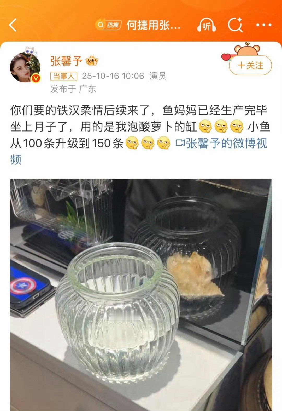 #张馨予和老公何捷在讨论给鱼坐月子# ​