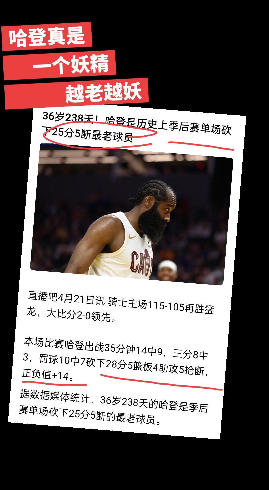 哈登就是哈登，简直逆生长一般，28分+5抢断，进攻防守一把抓，难怪被主...