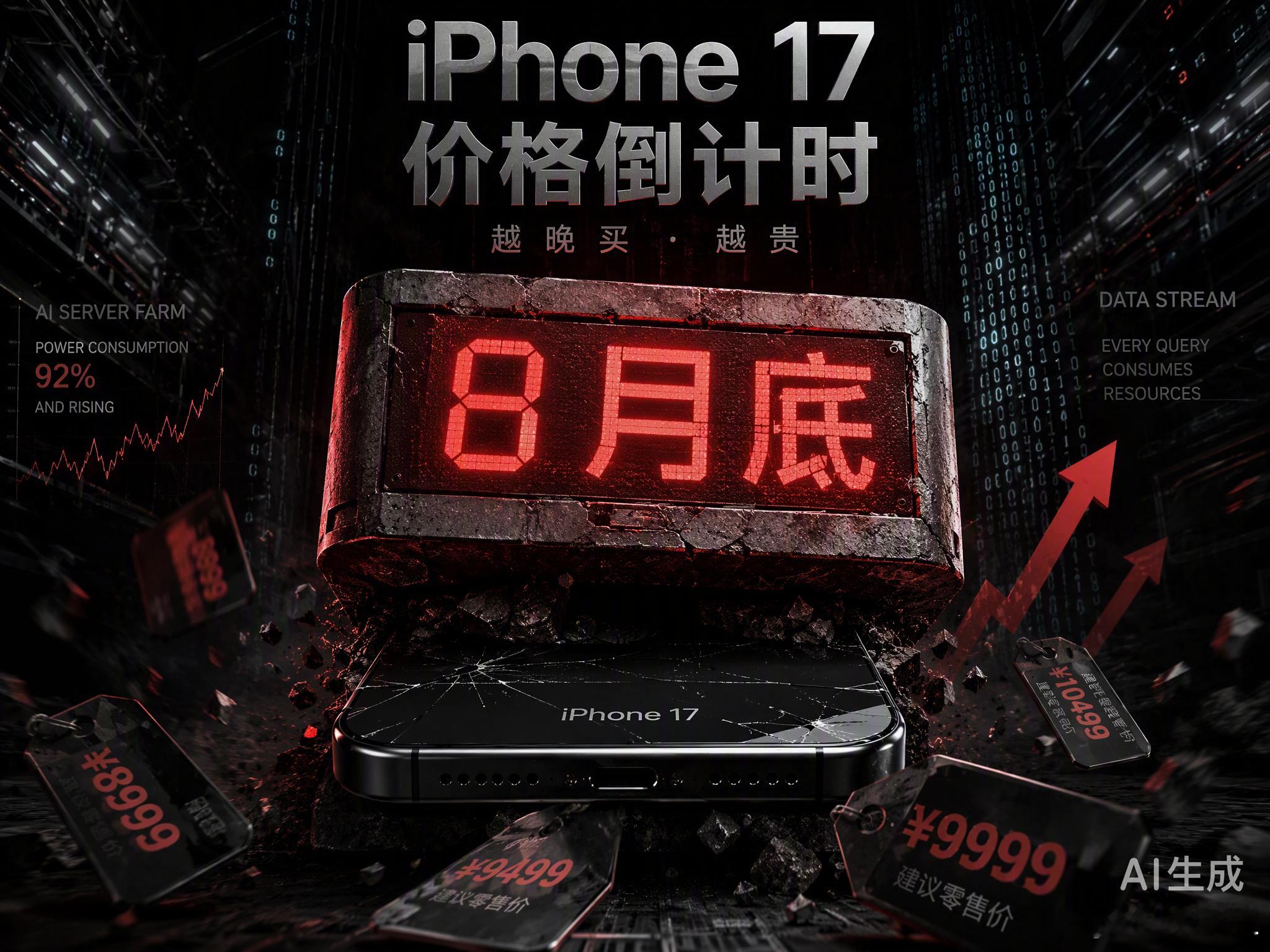供应链传来的消息是，iPhone 17系列要在8月底前完成全球调价。
而消费者在聚光灯下连等待降价的权利都没有。

这次涨价不像是简单的成本转嫁，更像是一次对消费预期的精准收割。日本市场已经率先落地，涨幅最高达11.3%，国行版预计也要上调500到1000元。最让人无奈的不是新机变贵，而是旧款也跟着涨。 ​