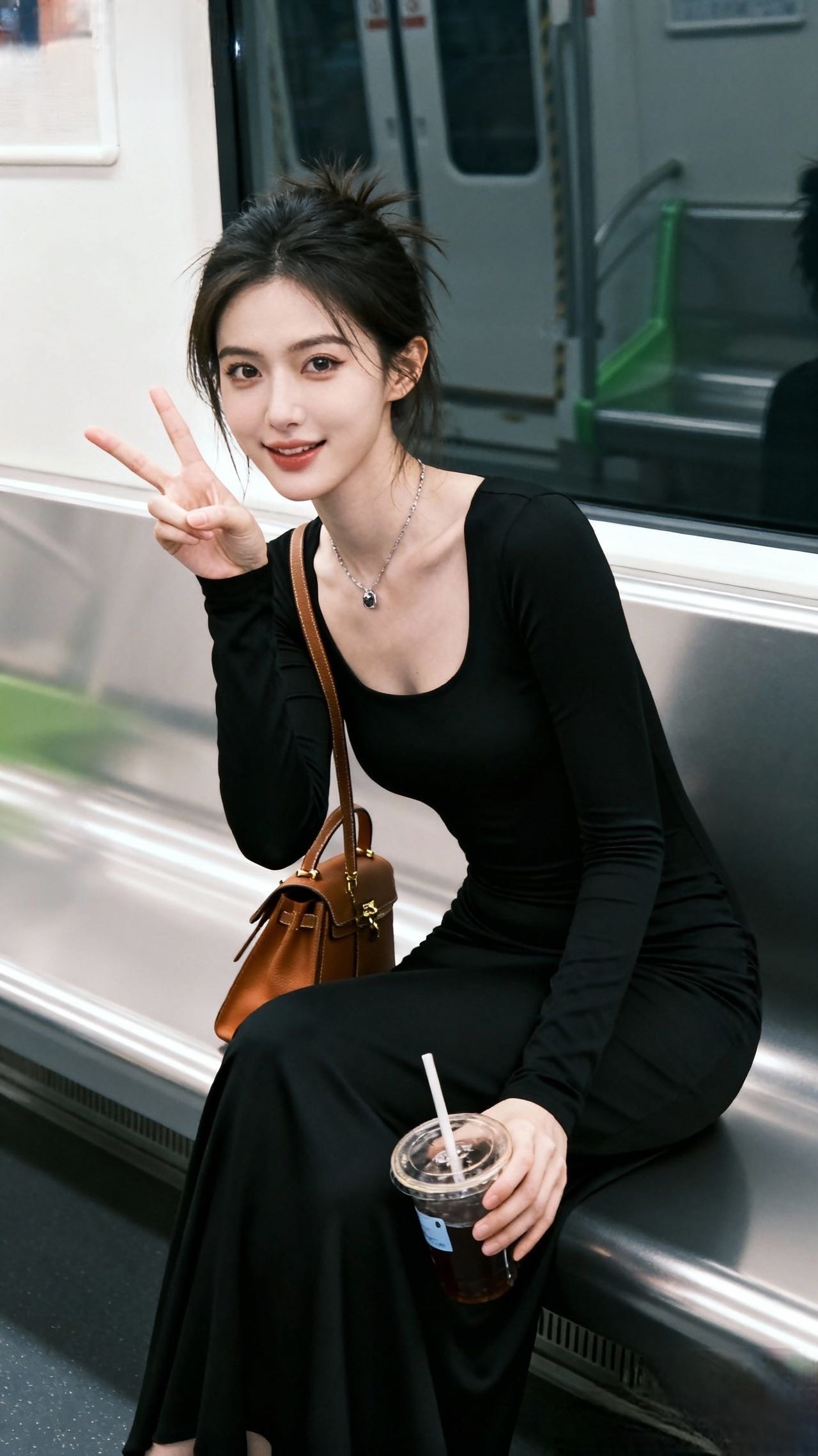 今天坐地铁出门，这身黑裙直接把“舒适又好看”焊在身上啦~  这件长袖方...