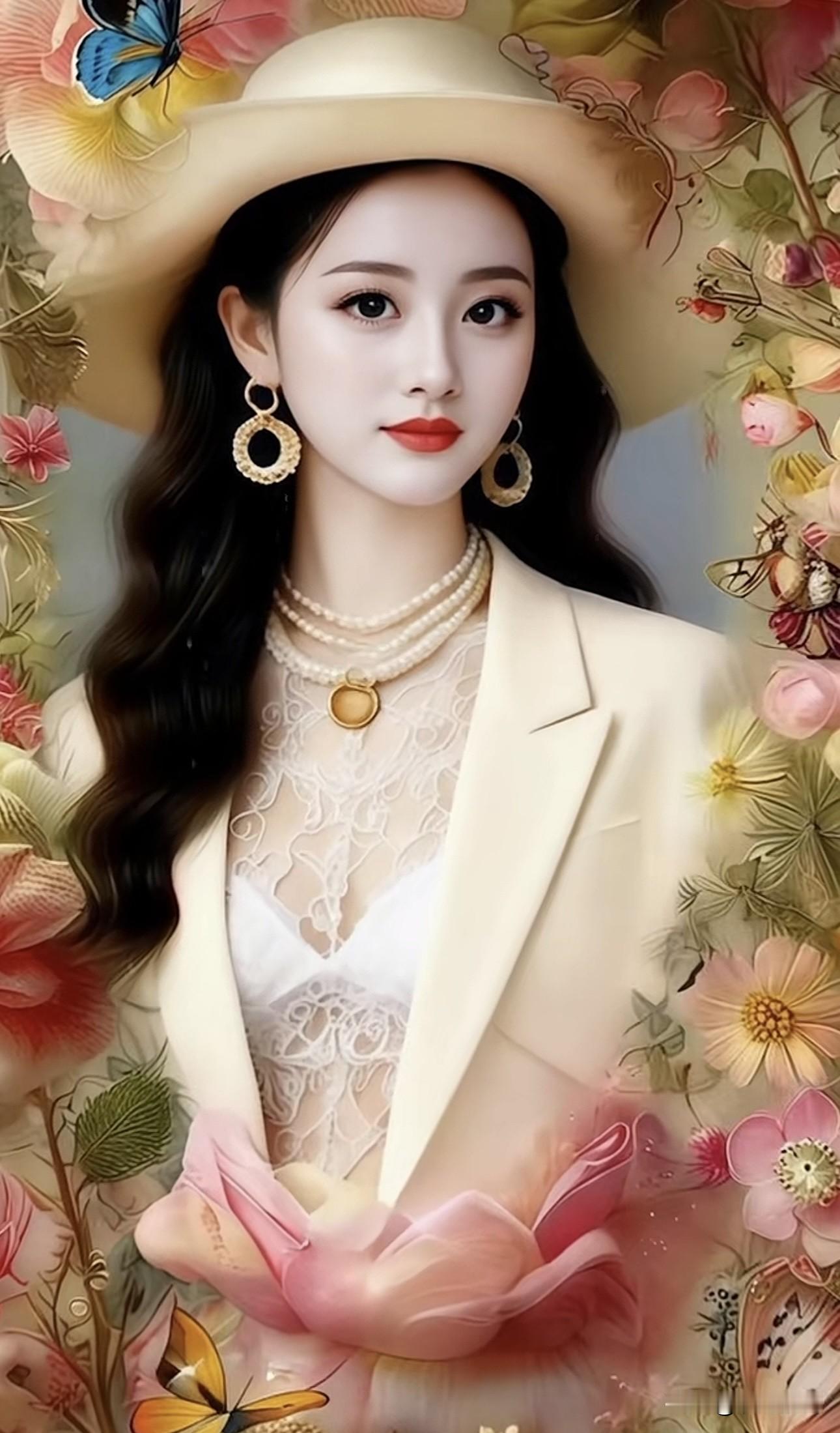 优雅复古风，花海中的时尚女郎