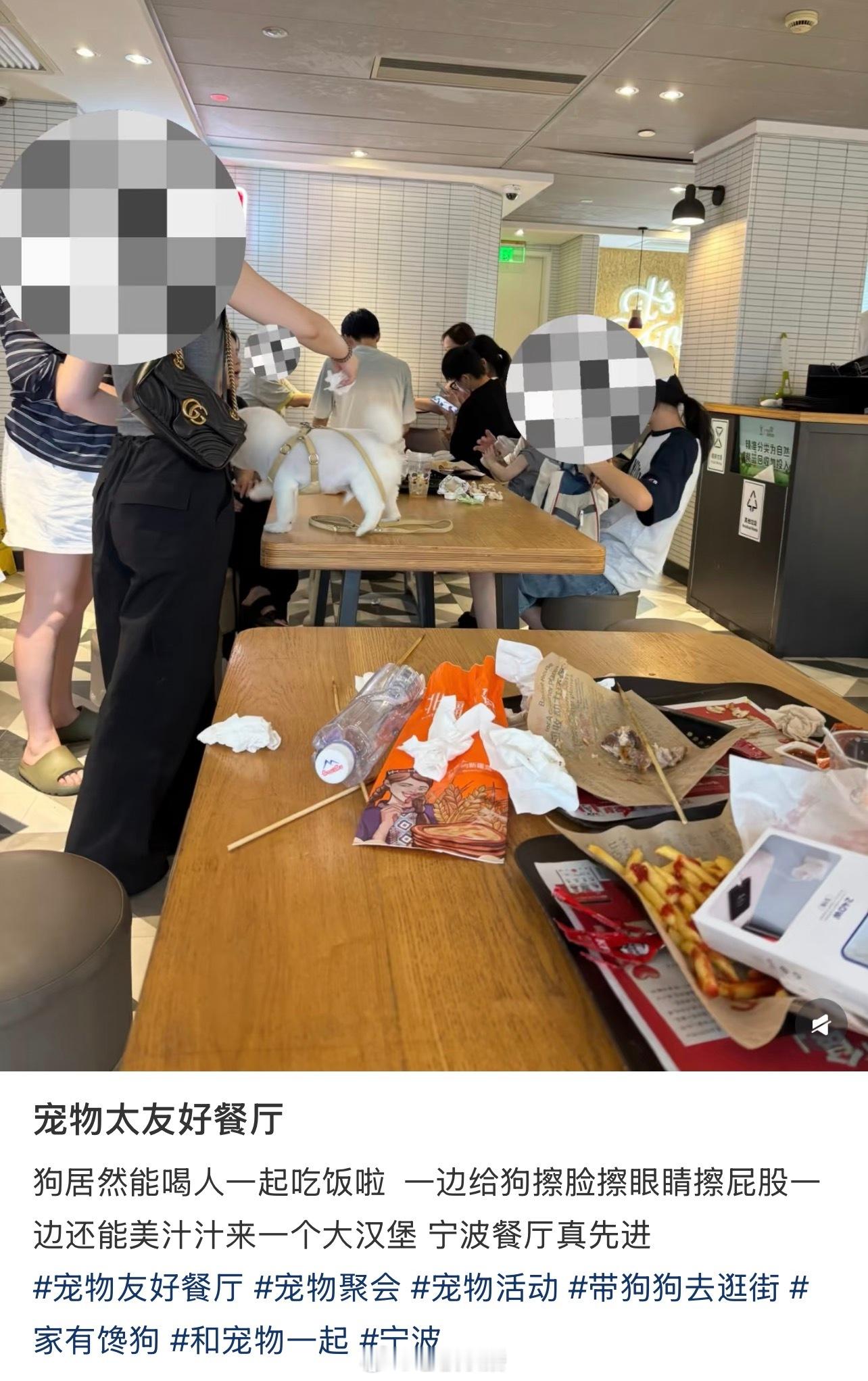 【#肯德基一餐厅被曝狗踩餐桌#】#市监局回应肯德基被曝狗踩餐桌# 日前，有网友在社交媒体发帖称，浙江宁波一肯德基餐厅有顾客的宠物犬踩在餐桌上。发帖网友表示，事件发生于8月23日下午，当时餐厅二楼并没有工作人员，也无人制止，主人在给宠物犬擦脸擦身子，还将使用过的纸丢在桌上。

9月7日，涉事餐 ​
