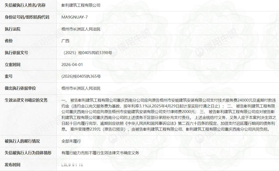 #定西[超话]# 请加强监管！
通渭县马营镇人民政府招标，甘肃仁通招标有限公司代理，马营镇政府办公业务用房及附属设施维修改造项目，2026-09-23公告，金额1063743.69元，投标人：贵州中汉建设有限公司、彰利建筑工程有限公司。
登录“信用中国”官网查询，阳西县人民法院2026-06 ​