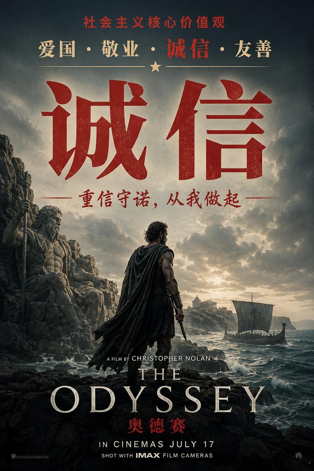 #奥德赛# 
第一感觉：这电影的中心思想是不是社会主义核心价值观？😂

旅行回来第一时间赶紧去看了《奥德赛》。

可能像我一样等到这会儿才去看的，除了真没时间，大概就是本来也没抱太大期待吧。不然应该早就第一时间选个大IMAX看过了。

上映前的种种争议，对于此刻的我来说已经毫无意义。因为真正 ​