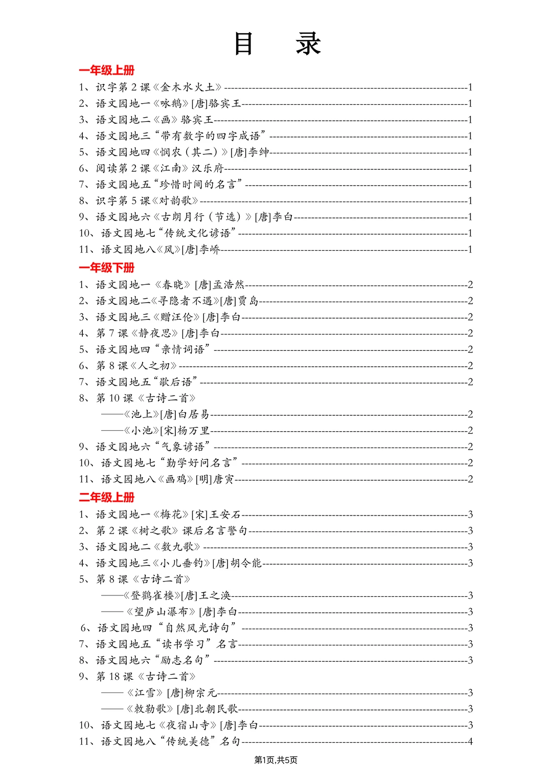 2026版丨小学1-6年级古诗+文言文+日积月累