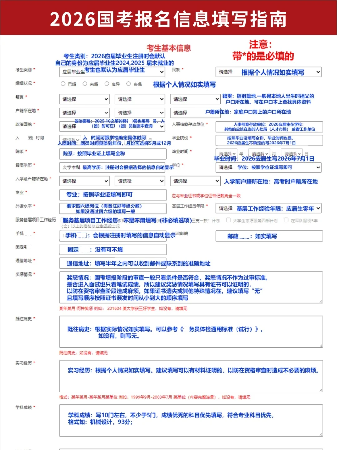 26国考报名，不会的照着填！