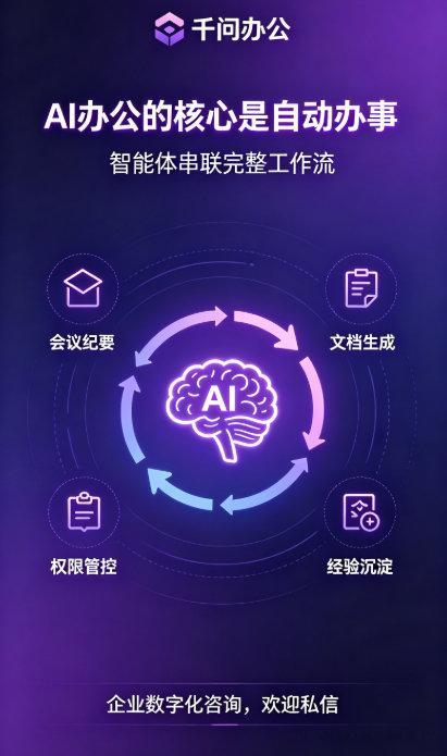 告别低效加班，把重复事务交给 AI
千问办公｜打通钉钉生态
一句话输出成品文档、PPT、可视化报表
预制多行业技能套件，开箱即用
助力中小微企业低成本 AI 数字化转型
感兴趣可私聊了解演示 ​