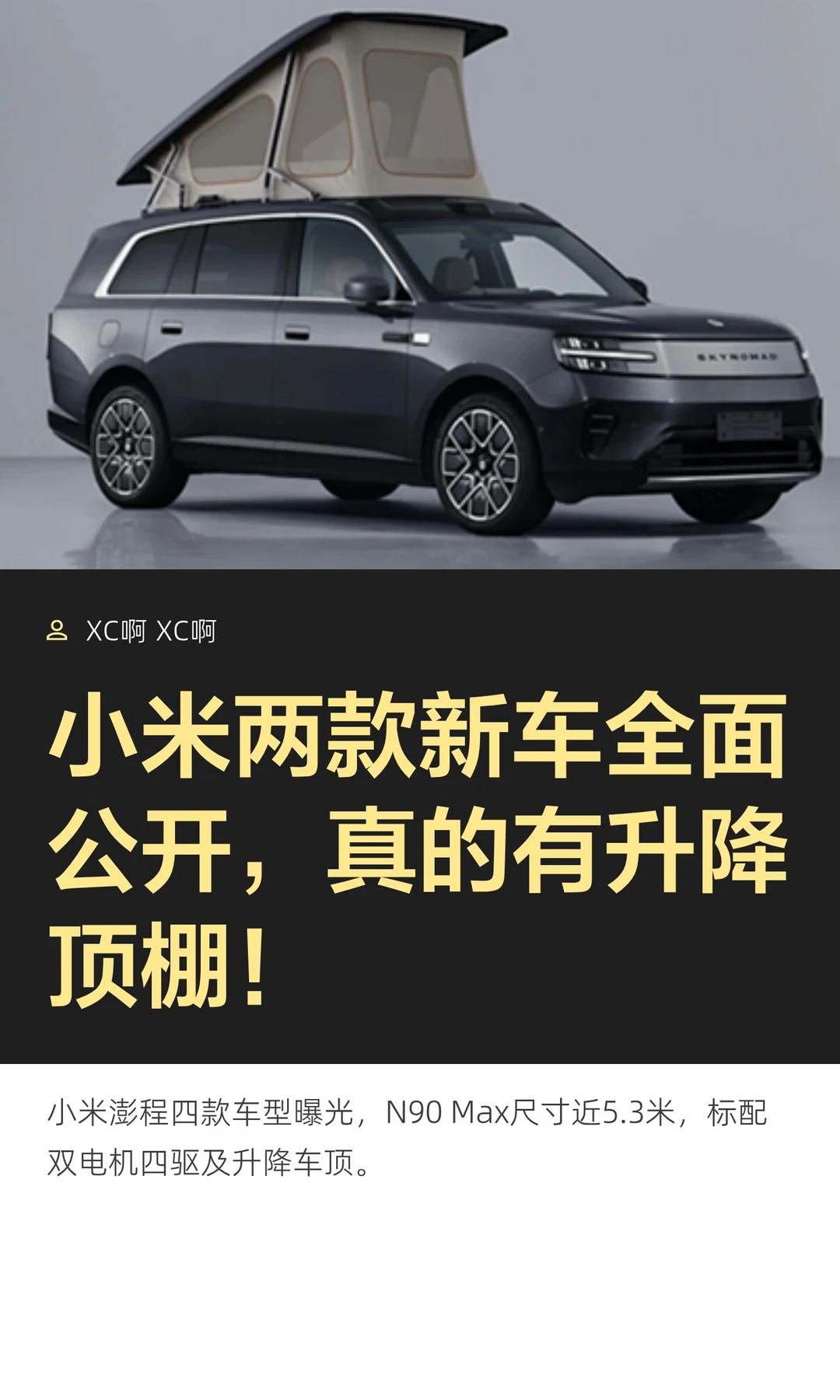小米两款新车全面公开，真的有升降顶棚！
