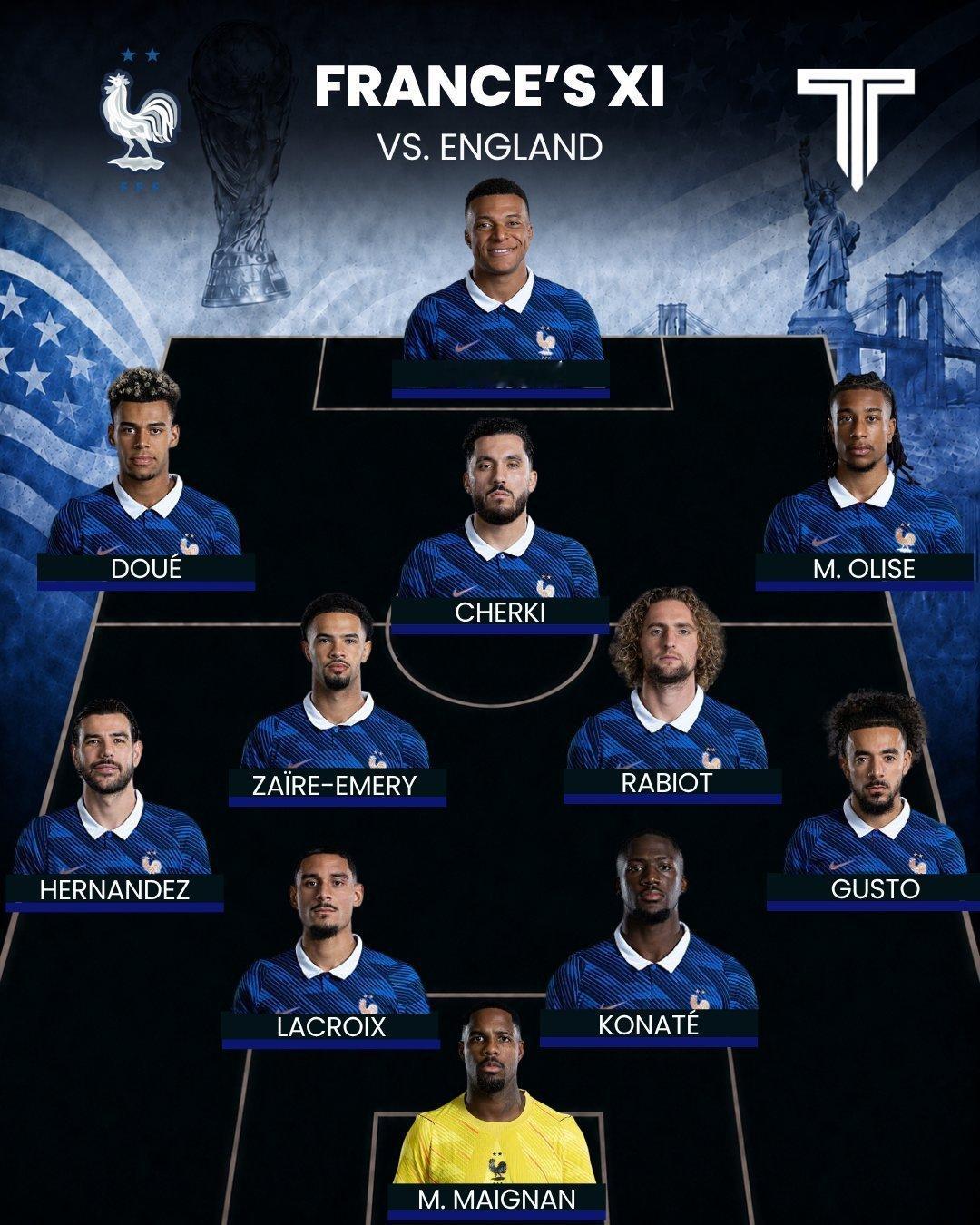 ⚽️世界杯季军赛法国vs英格兰首发阵容出炉，法国姆巴佩首发，英格兰凯恩...