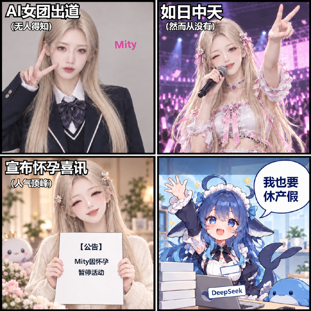 今天那个AI女团怀孕公告虽然挺火的，但是看了一下好像只有小红书一个无人问津的自娱自乐号。 ​