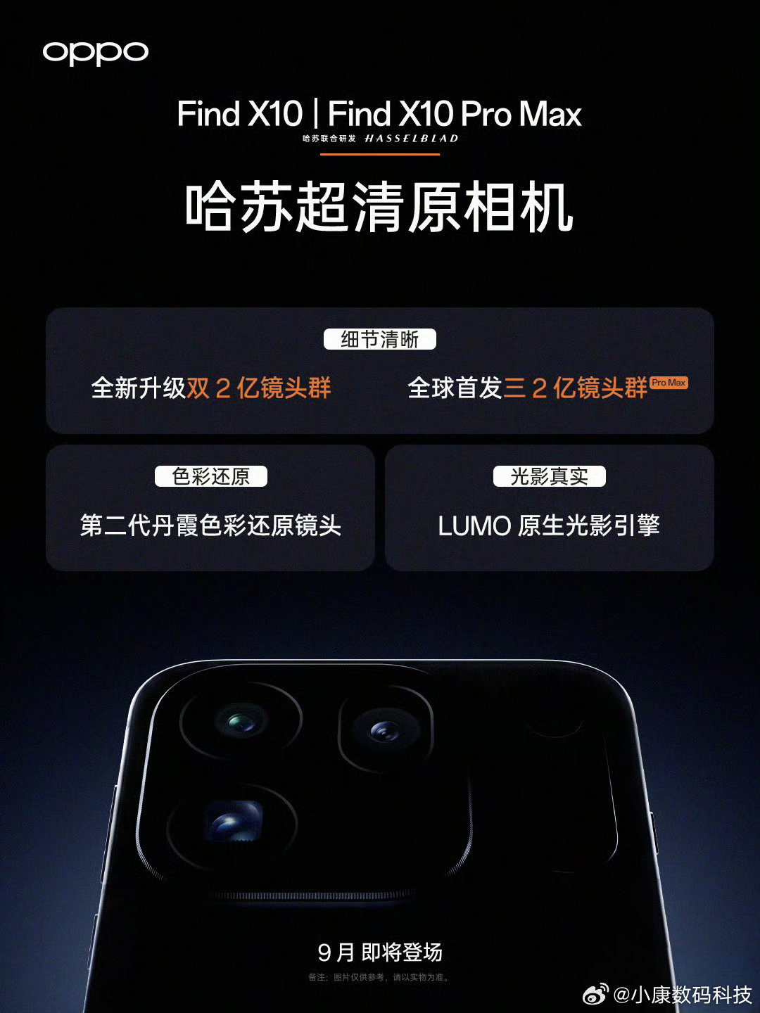 独家新闻

强悍无比 OPPO Find X 10系列 标准版采用左上角方形Deco 底下有一个为00.01的超薄大矩阵图案的Deco，Pro max采用大矩阵Deco …除了Pro max 支持两个3亿摄像头以外 标准版只支持两2亿 另外2款都支持一加同款的自研算法…九月见…[阴险] ​