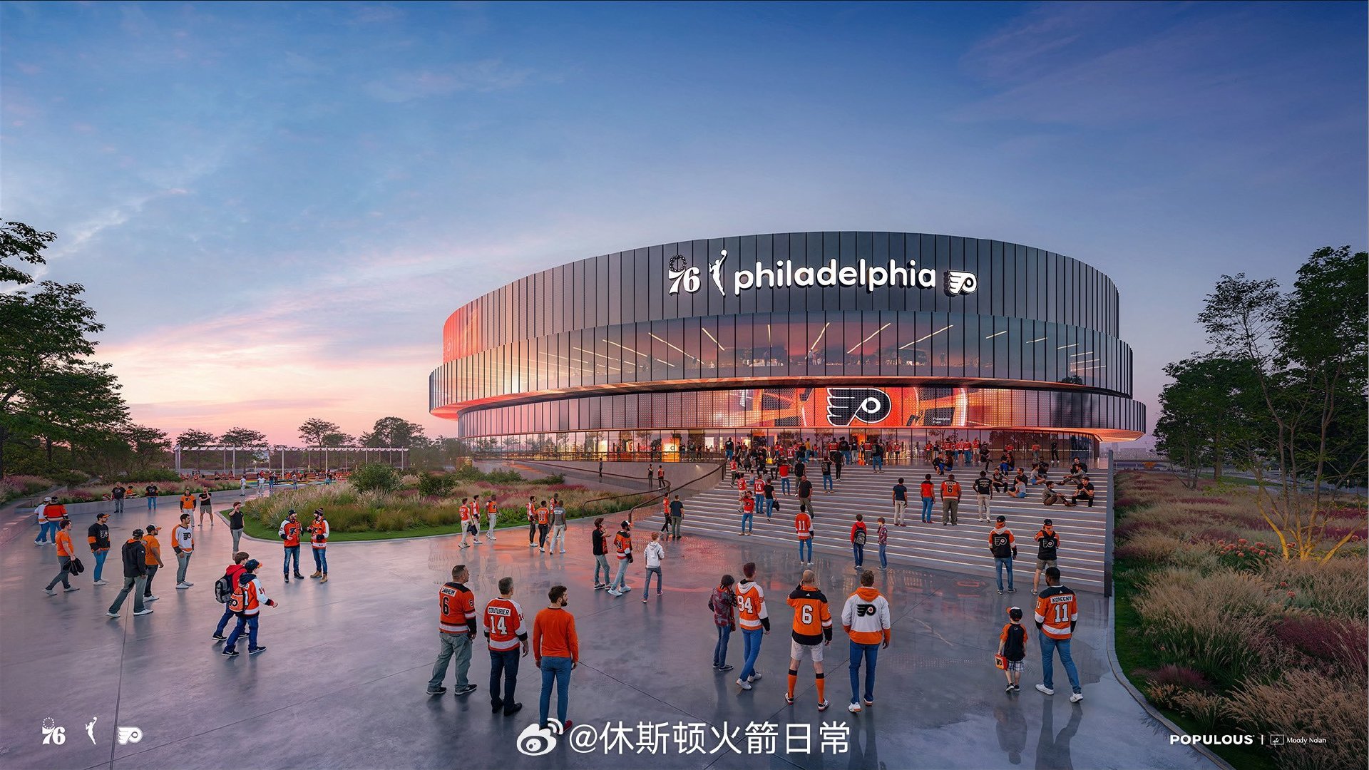 Shams：NBA费城76人队与NHL费城飞人队今日共同发布了新球馆的首批效果图。该球馆坐落于南费城，将在老光谱球馆的原址上兴建，预计于2030年正式投入使用。 ​