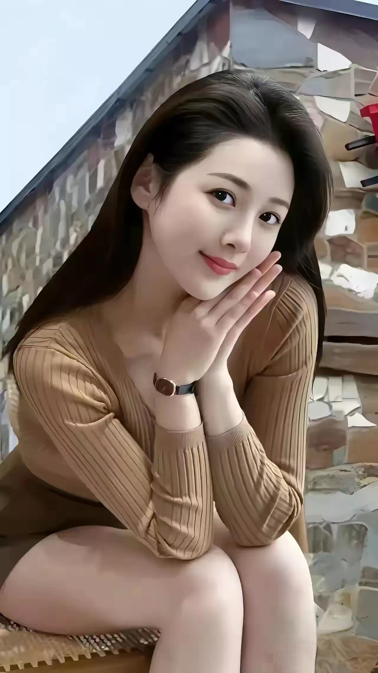 温柔甜美的美女，微笑中带着一丝俏皮，让人忍不住想要靠近。