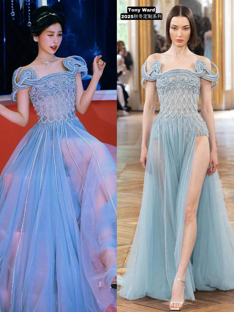 #原来明星租一次高定这么贵啊# 重工高定礼服看着华丽，实则很重，艺人要克服重量，从容优雅走完红毯。 ​
