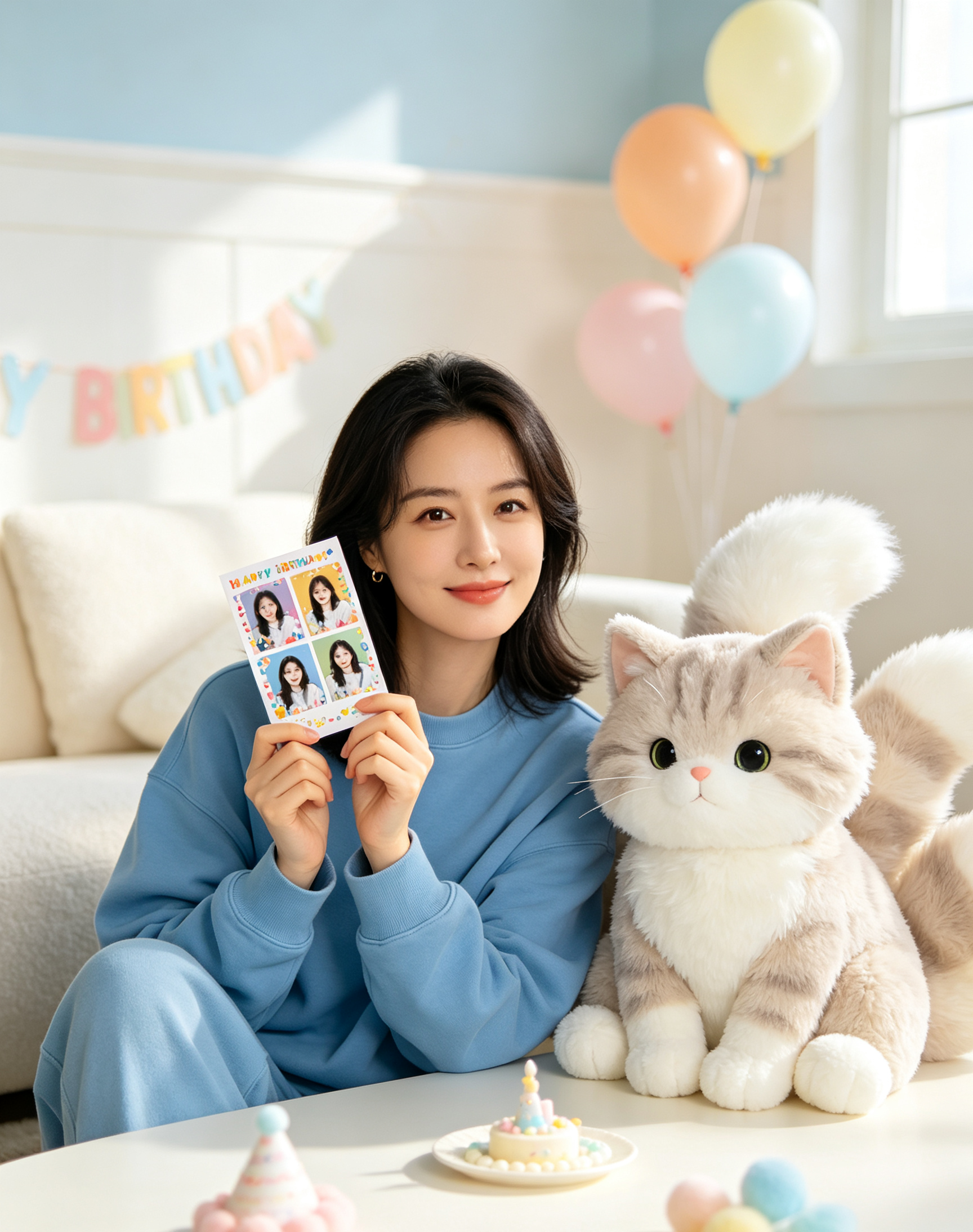 赵丽颖39岁生日晒照！大头贴记录生日瞬间，氛围感拉满
 生日氛围感十足！赵丽颖晒四宫格大头贴，巨型九尾猫玩偶抢镜
39岁赵丽颖庆生，蓝色私服搭配大头贴，随性又温柔
 
 状态好好，简单的生日最舒服✨图片取材于网络，无任何不良引导