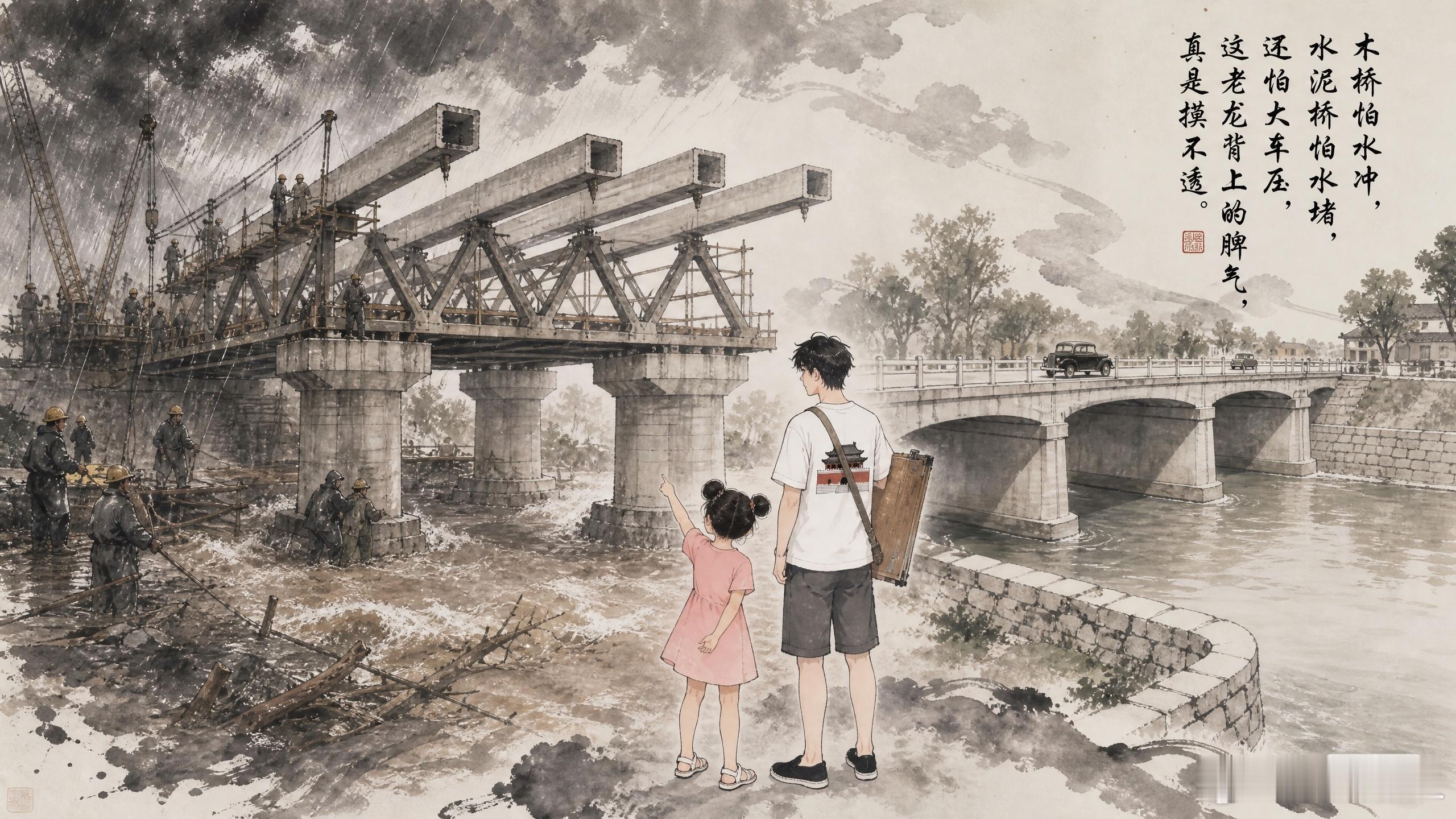 1973年，陪伴通惠河20多年的木桥被彻底拆除，取而代之的是一座60.8米的钢筋混凝土巨兽。

可为何1987年它又被列为防汛重点？

1973年，双桥迎来了最终的形态。

市市政设计院做新建双桥工程设计，由市第二市政工程公司施工，将正路上的木桥拆除，在原桥位上建成一座3孔钢筋混凝土桁形托架式桥。

其上 ​