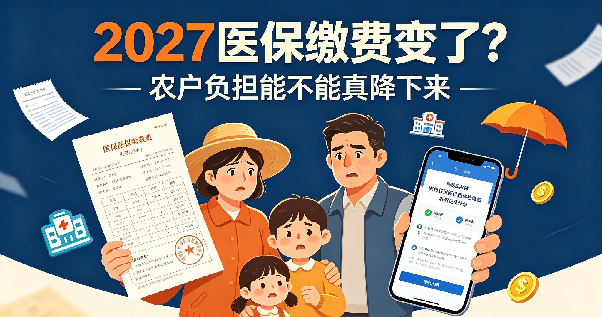 2027居民医保迎来新变动，农户缴费压力能真正降下来吗？
 
又到医保缴费季，不少农村家庭感慨参保开销越来越大，大家十分关注2027年居民医保政策调整，期盼缴费负担能够有所减轻。
 
目前并没有官方消息宣布全面下调个人缴费标准。居民医保由个人缴费与财政补助共同组成，近几年国家不断提高财政补贴，持续扩