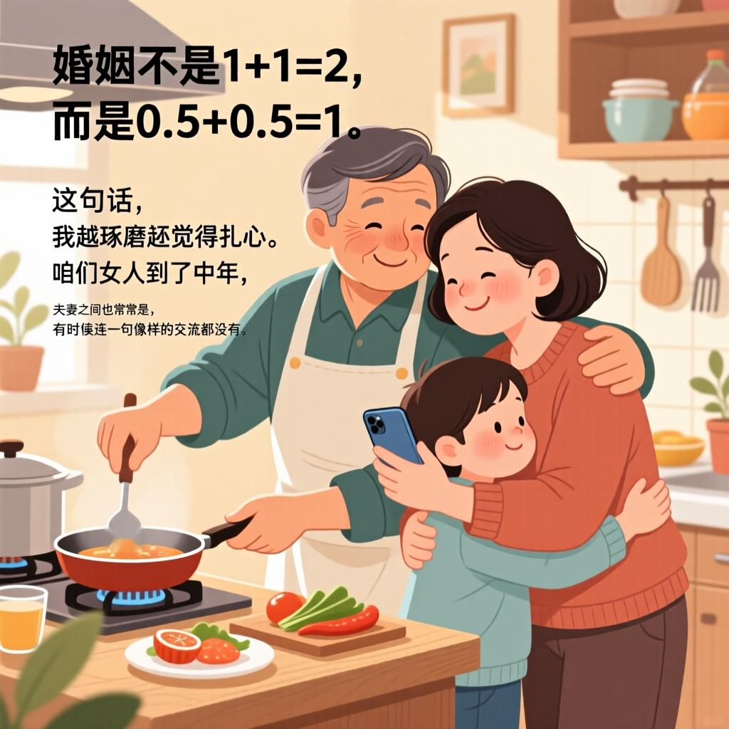“婚姻不是1+1=2， 而是0.5+0.5=1。 ”这句话，我越琢磨越...