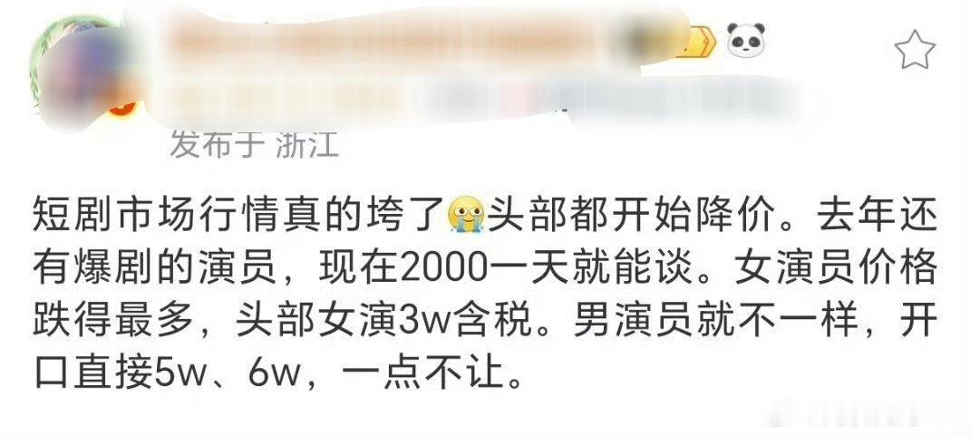 🍉短剧耶开始降薪了!头部女演员3w男演员日薪五六万， ​