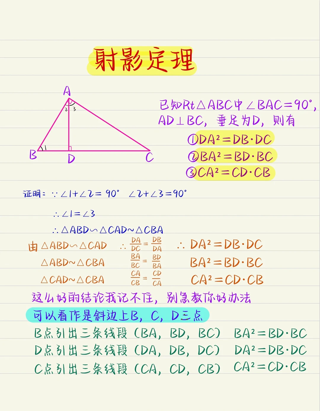 射影定理：好用到书上已经删除的定理
