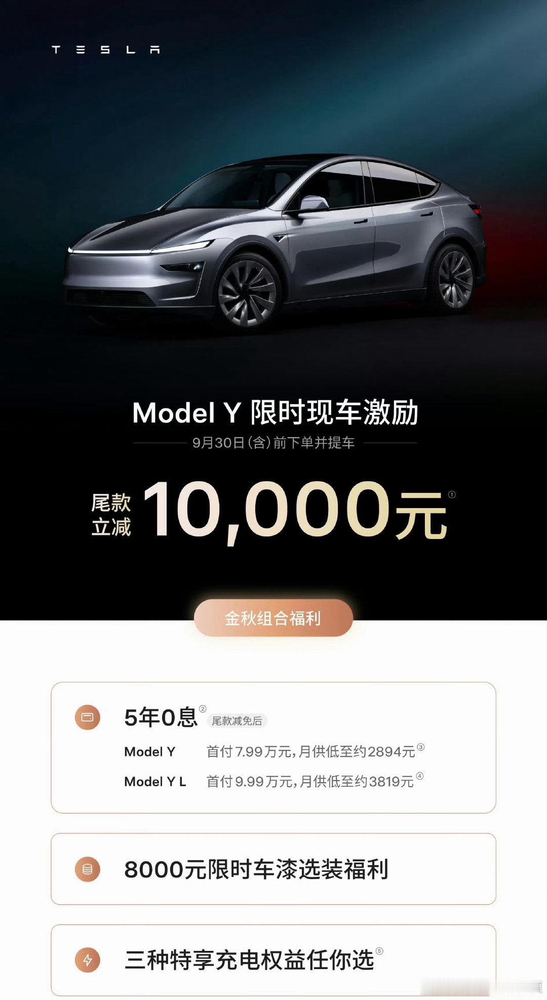 #特斯拉中国又宣布降价#特斯拉真是一招鲜吃遍天，卖车就是三板斧，送选装车漆+给五年零息+直接降价，然后销量蹭蹭涨[摊手]

刚刚看了一下八月份销量，Model Y和Model 3双第一，其中Model 3也实现了对小米su7的反超，这就是销冠的统治力吗[跪了]咱们学不来啊 ​​​