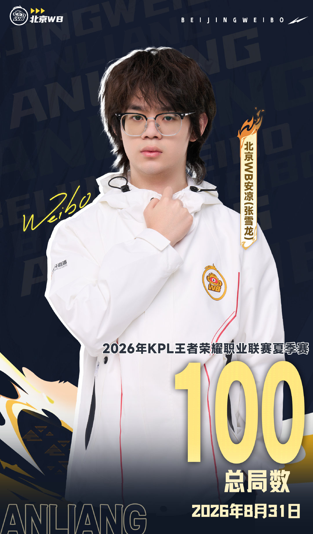 恭喜 （张雪龙）达成KPL赛场【100总局数】里程碑！保持心中热忱，一步一步踏实前行！

#WB夏序启航##荣耀加冕 追梦不休# ​