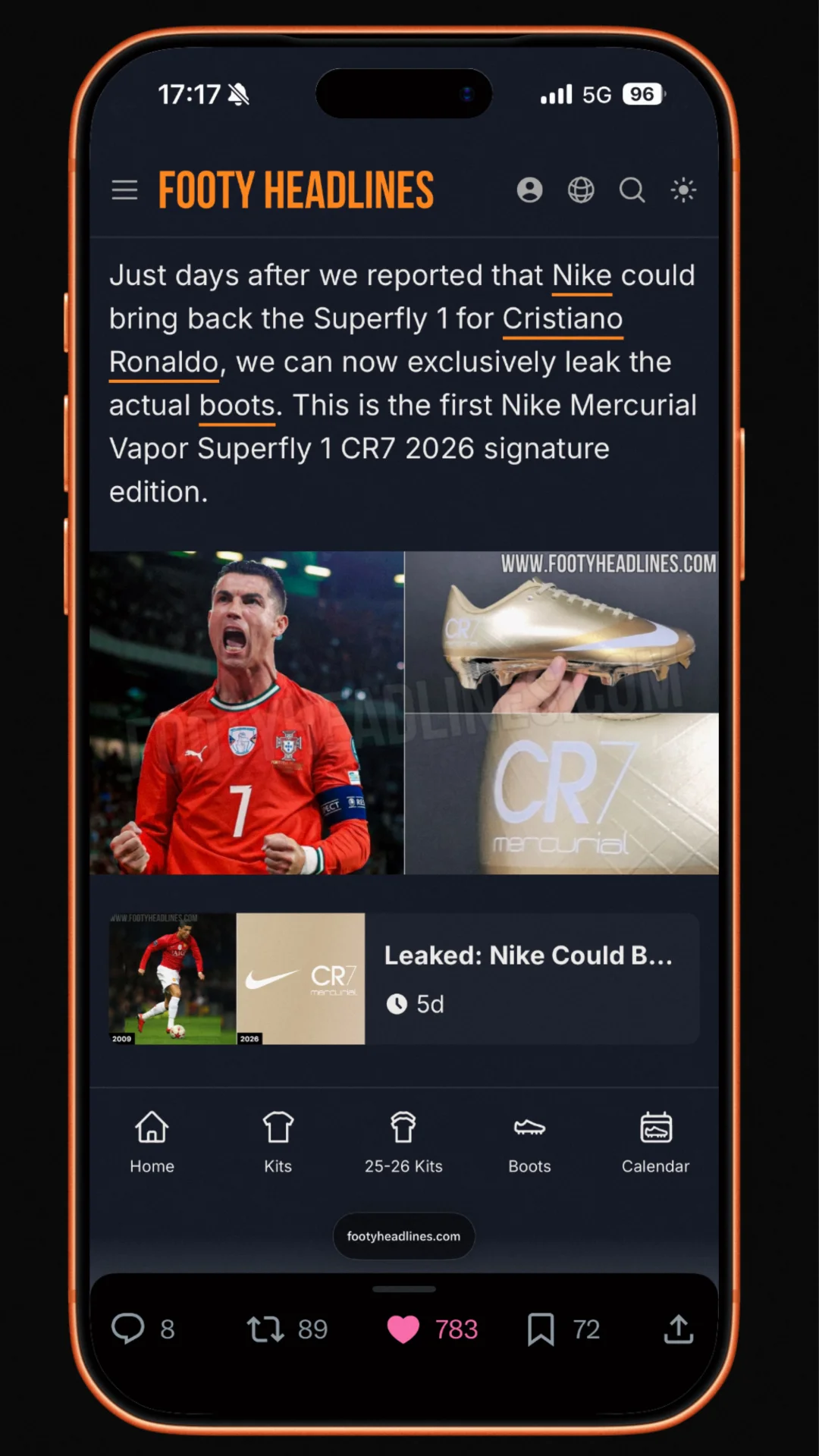 C罗耐克新战靴将在明年发布