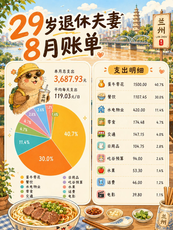 29岁夫妻320w存款退休，8月账单来啦🥰