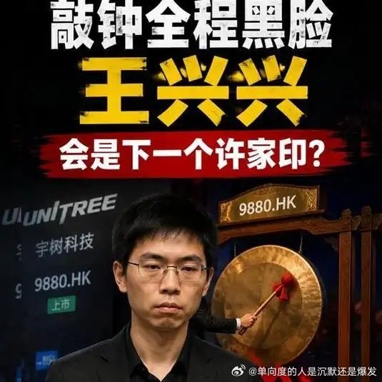 《敲钟现场全程黑脸，宇树科技的王兴兴，或成为下一个许家印？》播放量：1012
作者：拾观浮海诸情杂记 ​
