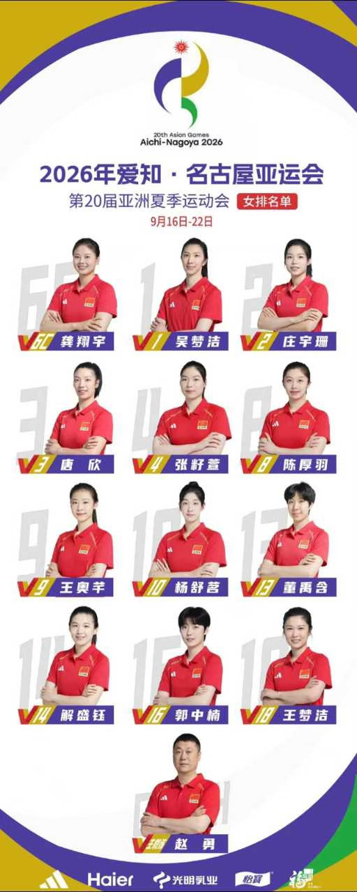 2026年亚运会中国女排12人正式名单