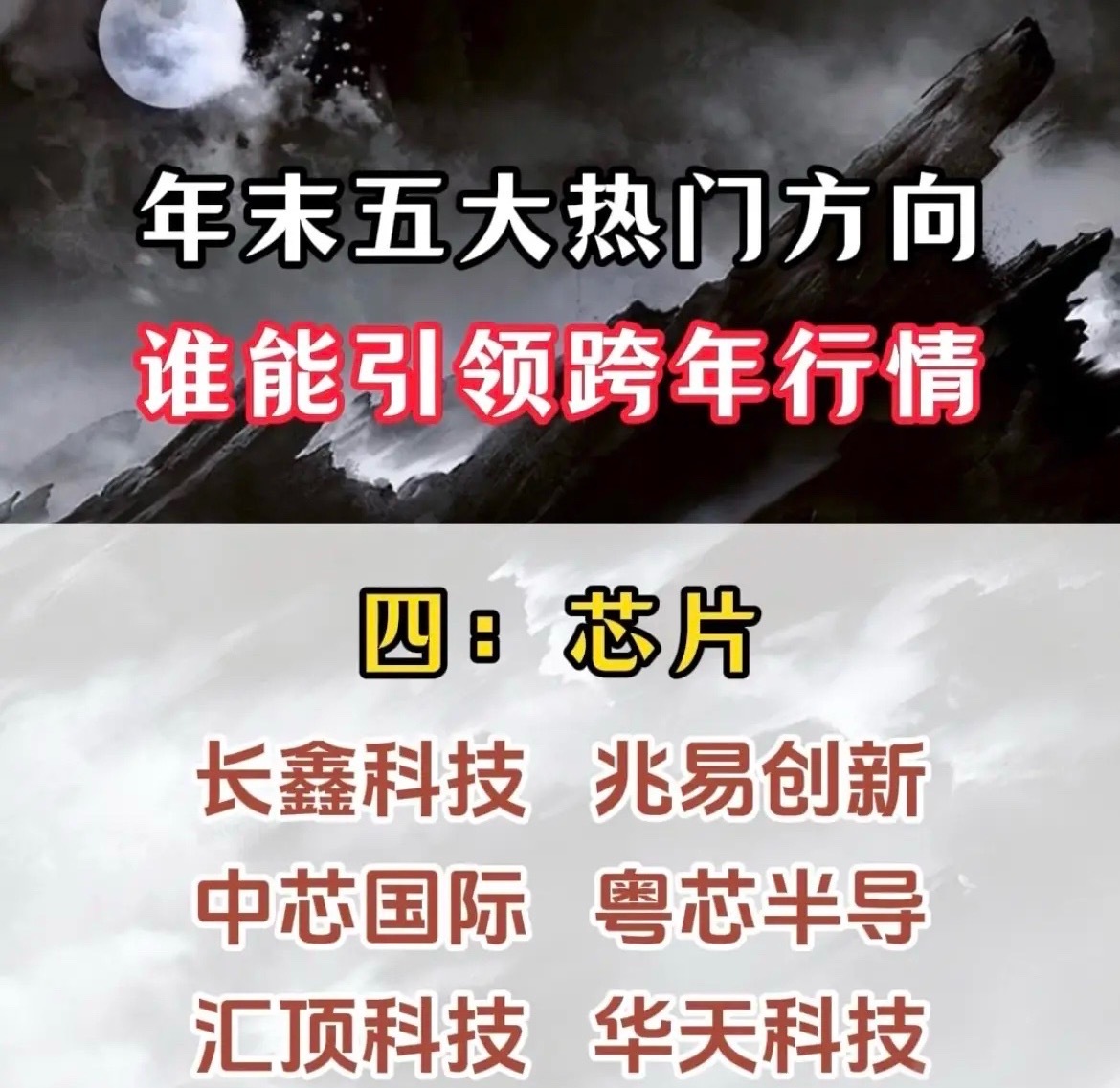 年末五大热门主线梳理，谁能扛起跨年行情大旗？

临近年末，市场开始博弈跨年机会，资金也在持续寻找有持续性、有催化的主线。整理当下关注度最高的五大方向，覆盖机器人、AI、芯片、电池赛道，大家可以持续跟踪产业消息的变化。

一、人形机器人

作为具身智能落地的核心载体，技术迭代、量产消息不断 ​