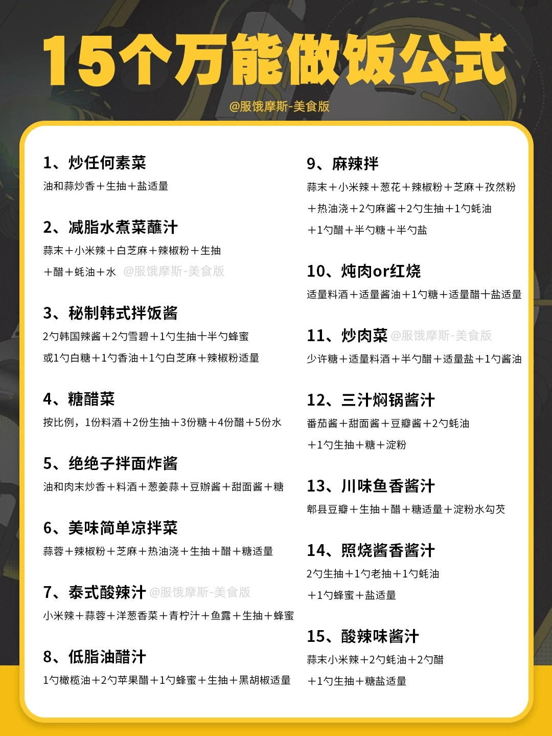 🔥15个万能做菜公式，小白秒变厨神✅