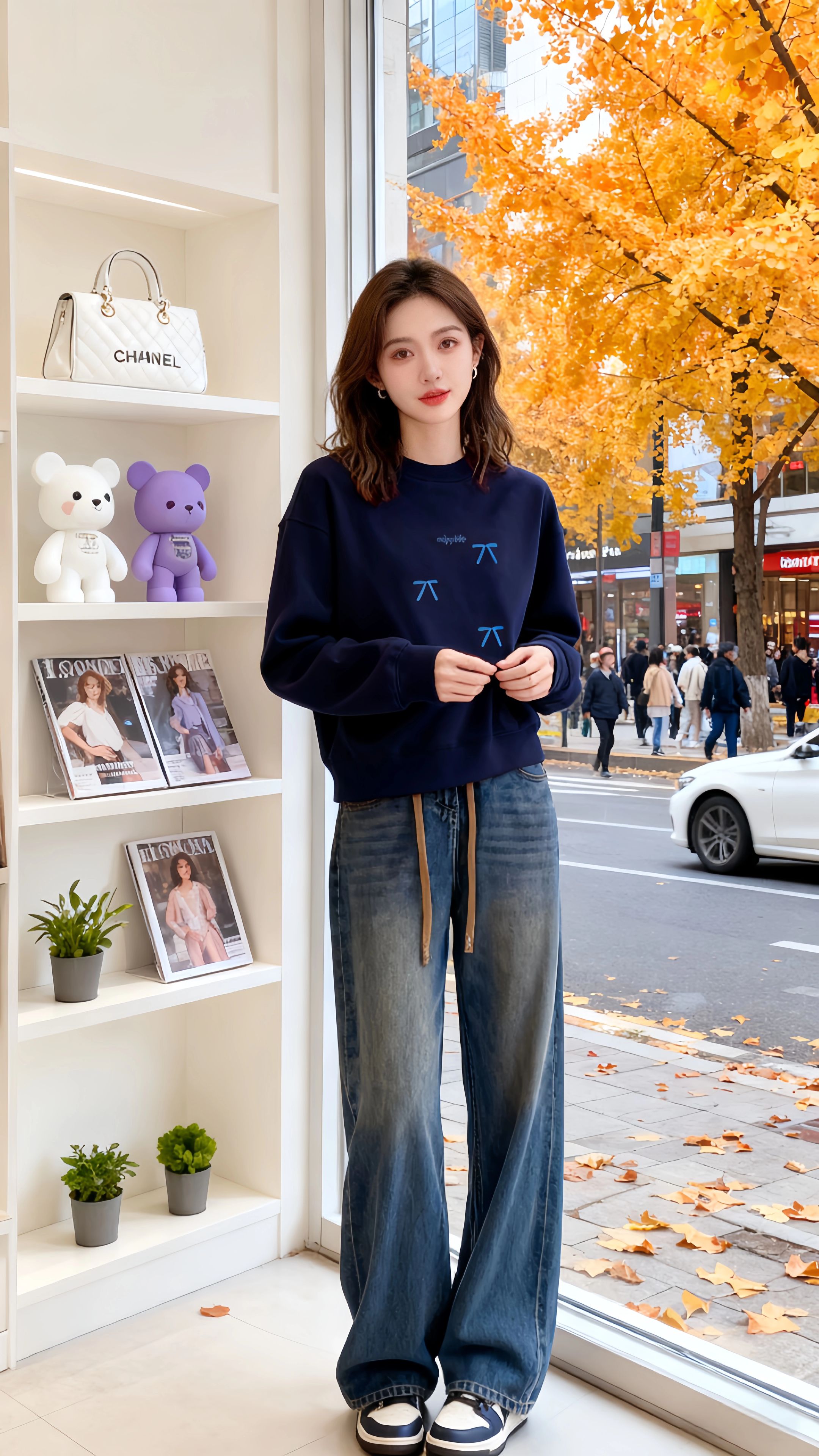 《她在橱窗里，活成了都市女孩的穿搭理想》   深秋的梧桐叶落了满地，林...