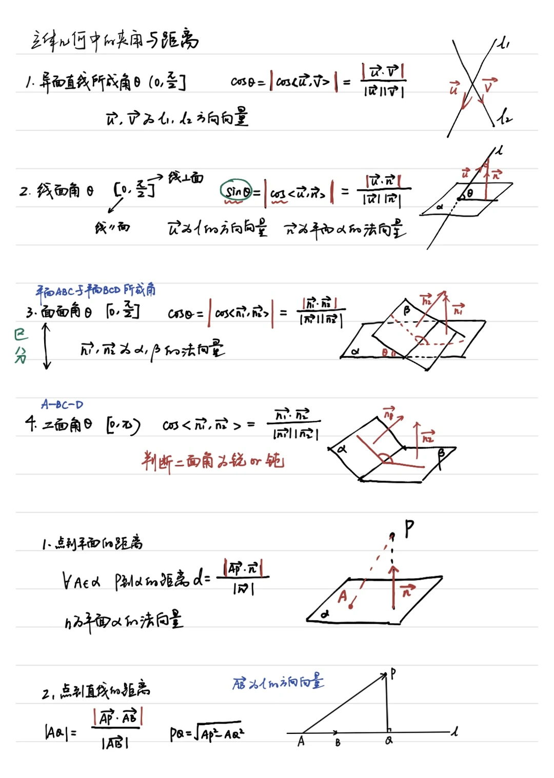 高三一轮复习 立体几何中的夹角与距离