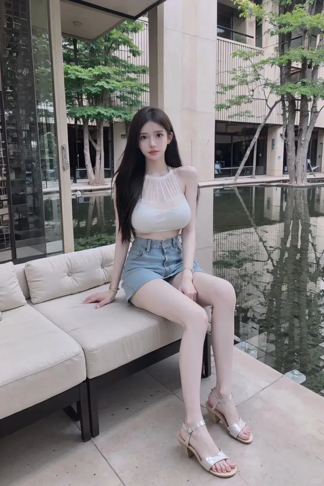 美女写真 夏日清爽穿搭，在泳池边打卡👙👖🏊‍♀️＃。🤓。🤓、！