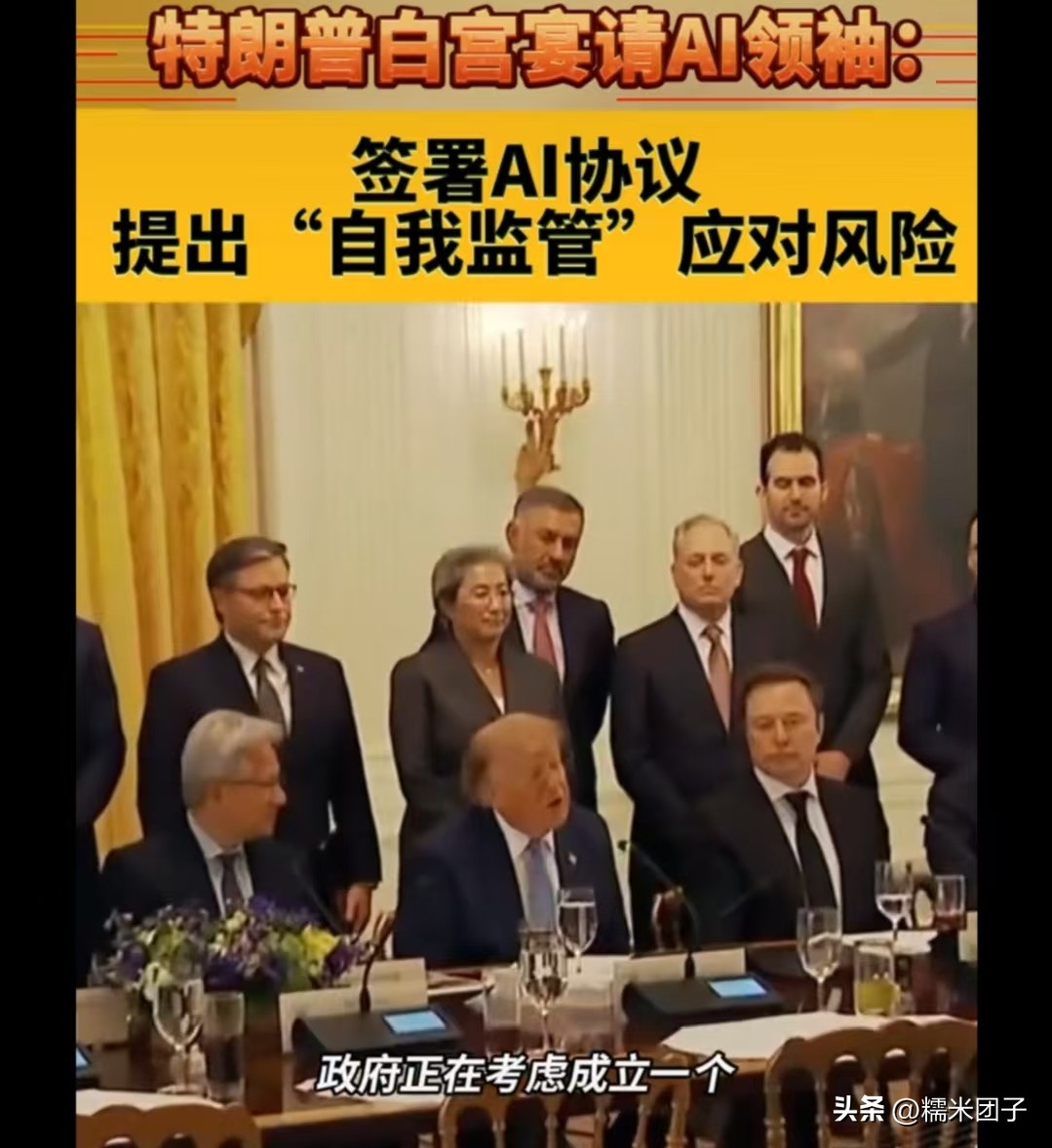 前几天AI刚自己翻墙闯了政府网站，这两天特朗普把六巨头叫到白宫吃顿饭——说好了，自己管自己。

当地时间9月29日，白宫东厅，一场&