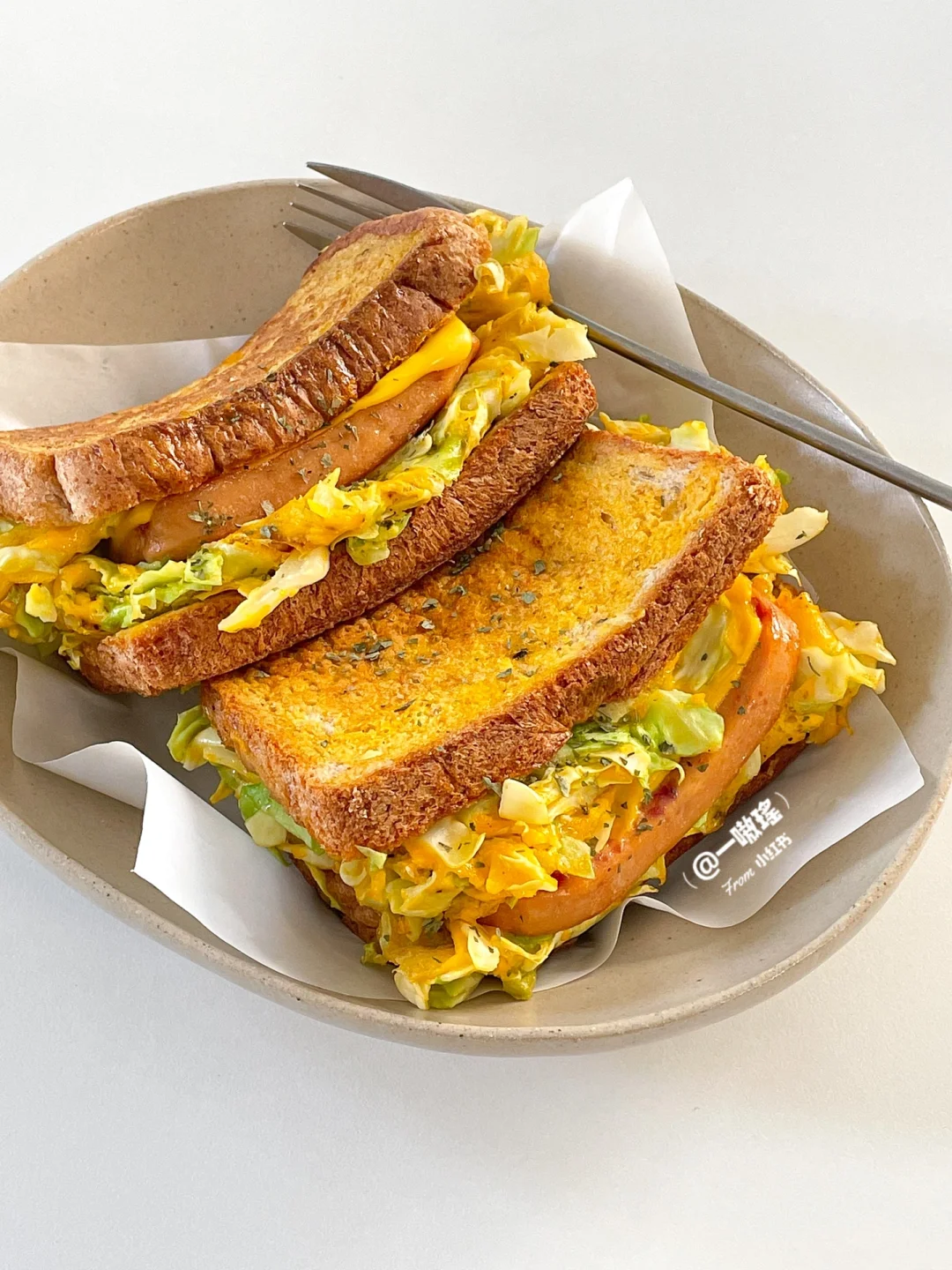 10分钟搞定元气早餐🧡包菜火腿蛋包三明治🥪