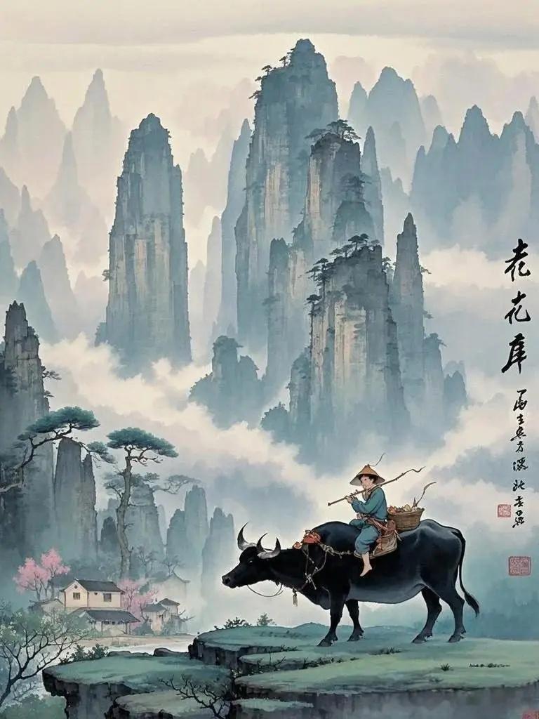 "牧童"诗欣赏！……"牧童骑黄牛，歌声振林撼。意欲捕名蝉，忽然门口立！...