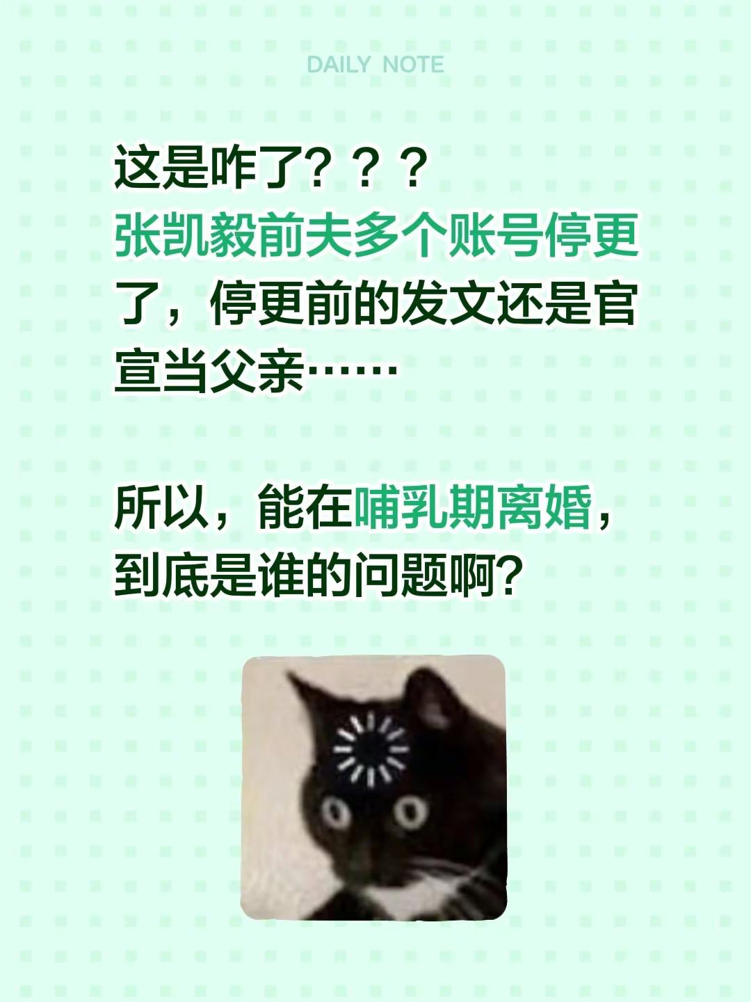 这是咋了？？？张凯毅前夫多个账号停更了，停更前的发文还是官宣当父亲……所以，能在哺乳期离婚，到底是谁的问题啊？