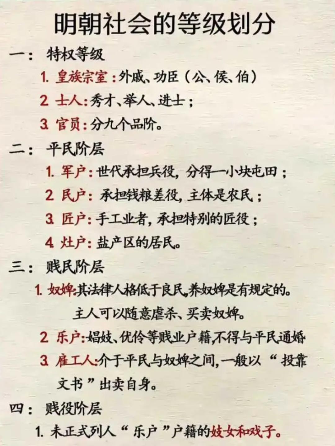 史书里“洪武之治”“仁宣盛世”的只是后世史家的一些冠冕堂皇的漂亮话罢了。实际上明朝的等级制度从来不是什么“古代社会的正常秩序”，它是朱元璋亲手打造的一台精密榨汁机，从洪武年间启动的那天起，就把全天下的人按在身份的砧板上反复碾压，榨干最后一滴血汗，连骨头渣都不肯吐出来。它不是温和的 ​