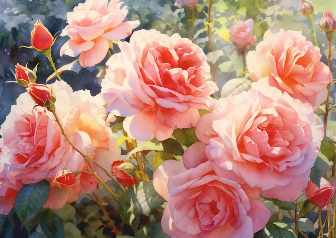 AI水彩：🌹玫瑰花丛