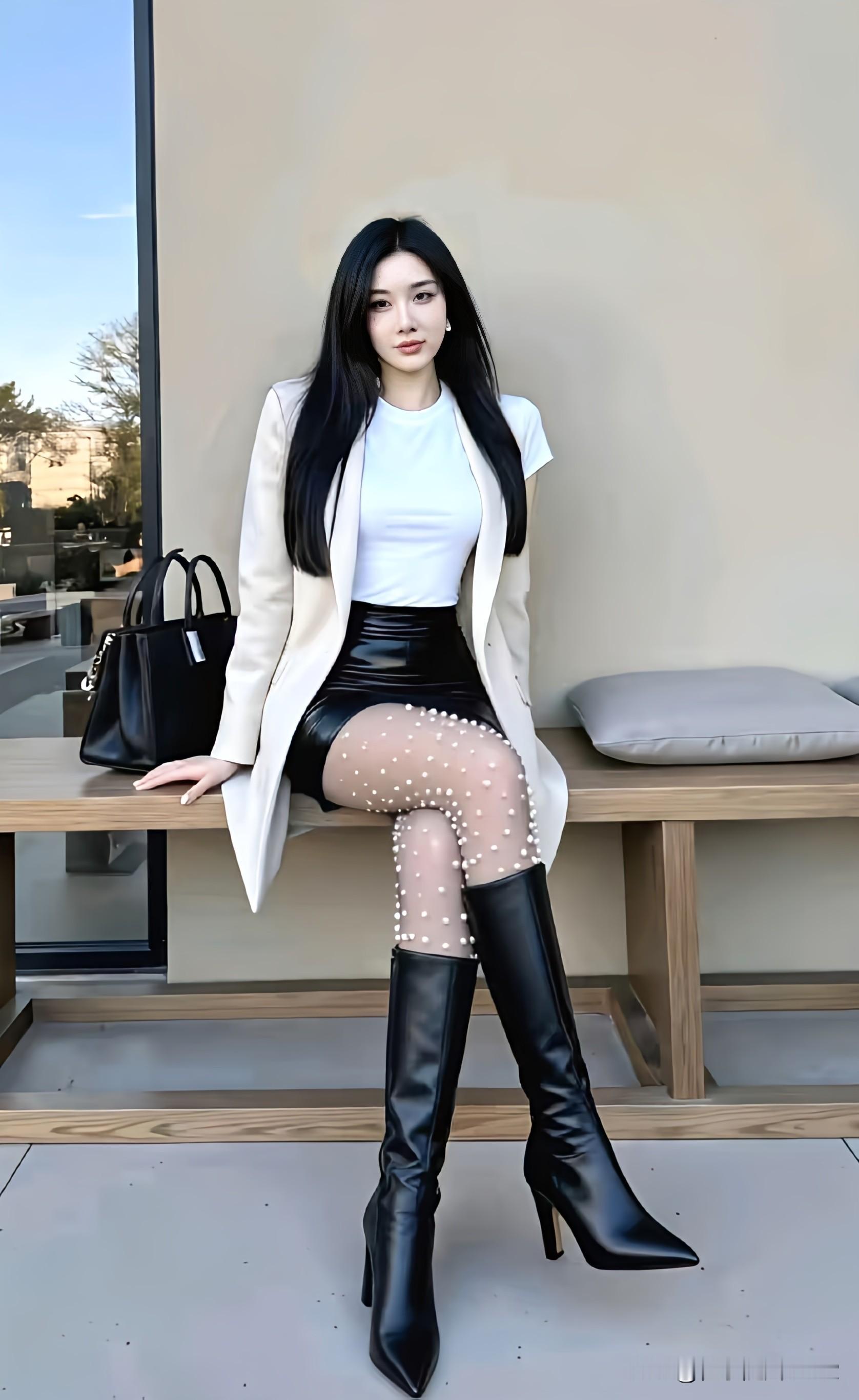 都市时尚女孩，黑白穿搭，优雅气质