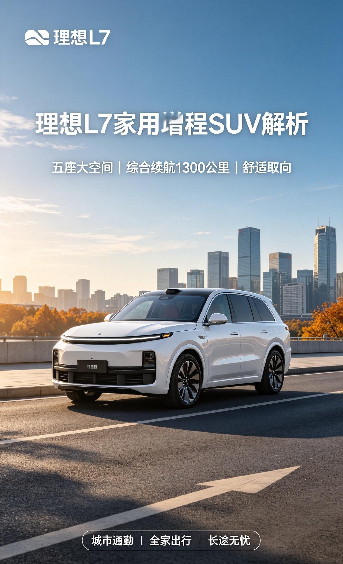 理想L7：家用五座增程SUV，把舒适和续航兼顾到位
 

理想L7是一台主打家庭使用的五座中大型增程式SUV，很多家庭选它，看重的就是没有续航焦虑、车内空间宽敞，日常通勤、长途出游都能兼顾。
 
动力方面：增程不焦虑，开起来有劲
它采用1.5T四缸增程器+前后双电机四驱，发动机不直接驱动车轮，只负责