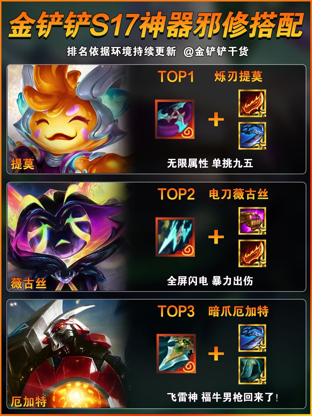 金铲铲s17开服神器邪修搭配推荐！