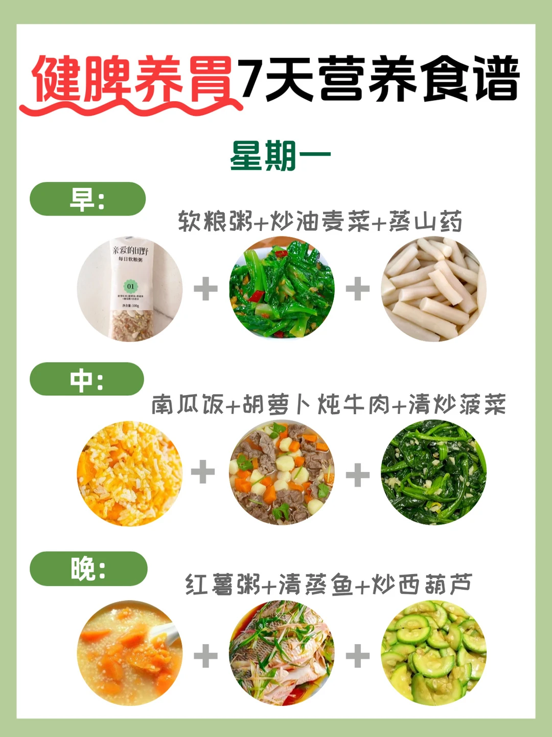 健脾养胃7天营养食谱，赶紧码住！！