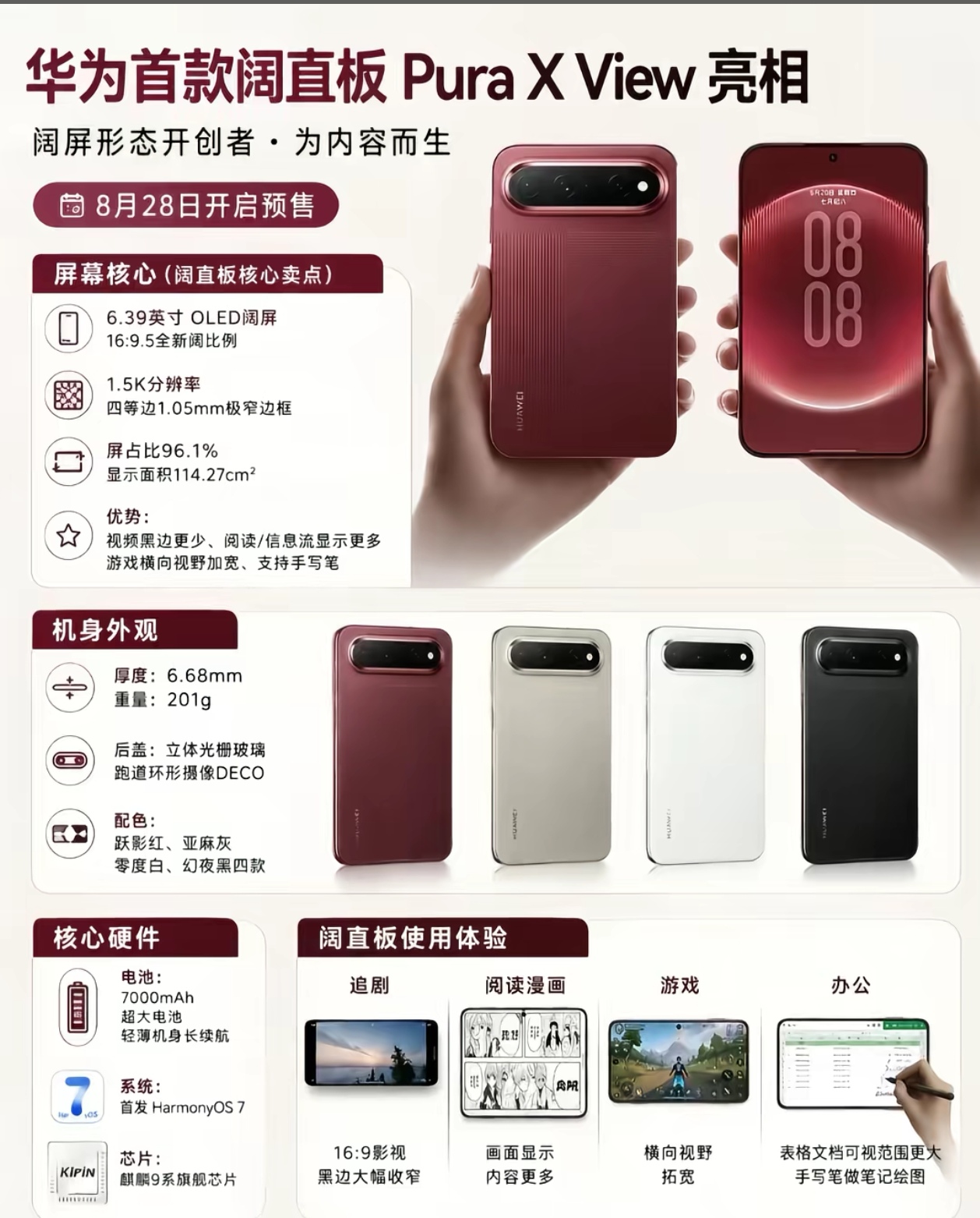 X View阔直板刚亮相的时候，直接刷新了我对直板手机的认知，不再一味拉长屏幕，改用16:9.5的宽屏比例，刷短视频、看网页一屏能显示更多内容，再配上7000mAh超大电池，续航这块直接拉满，这点真的很戳人。
 
但缺点同样突出，机身更宽，小手用户