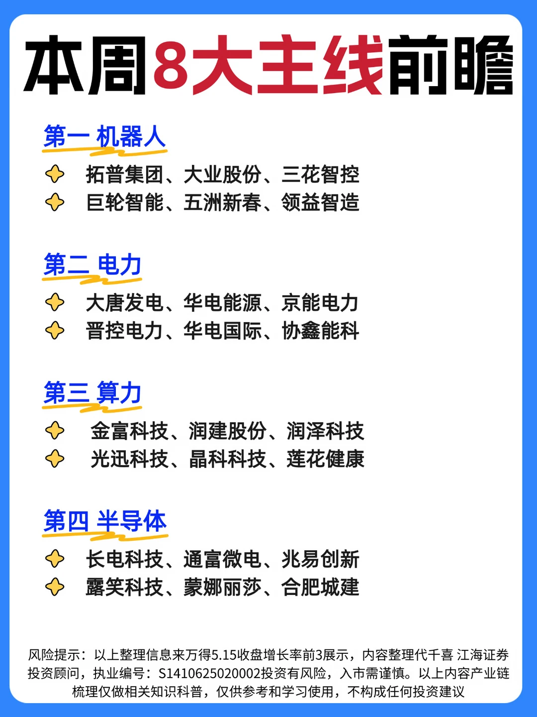 ☀️本周8大主线前瞻（仅供参考）